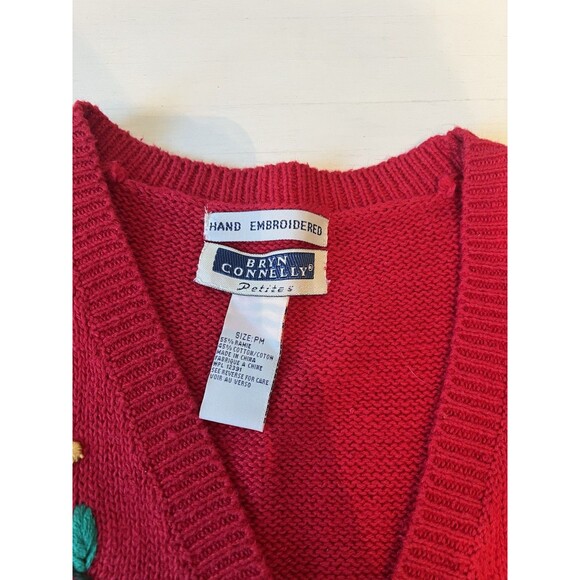 Vintage Bryn Connelly Floral‎ Teddy Bear Christmas Holiday Knit Sweater Vest PM - Picture 2 of 3